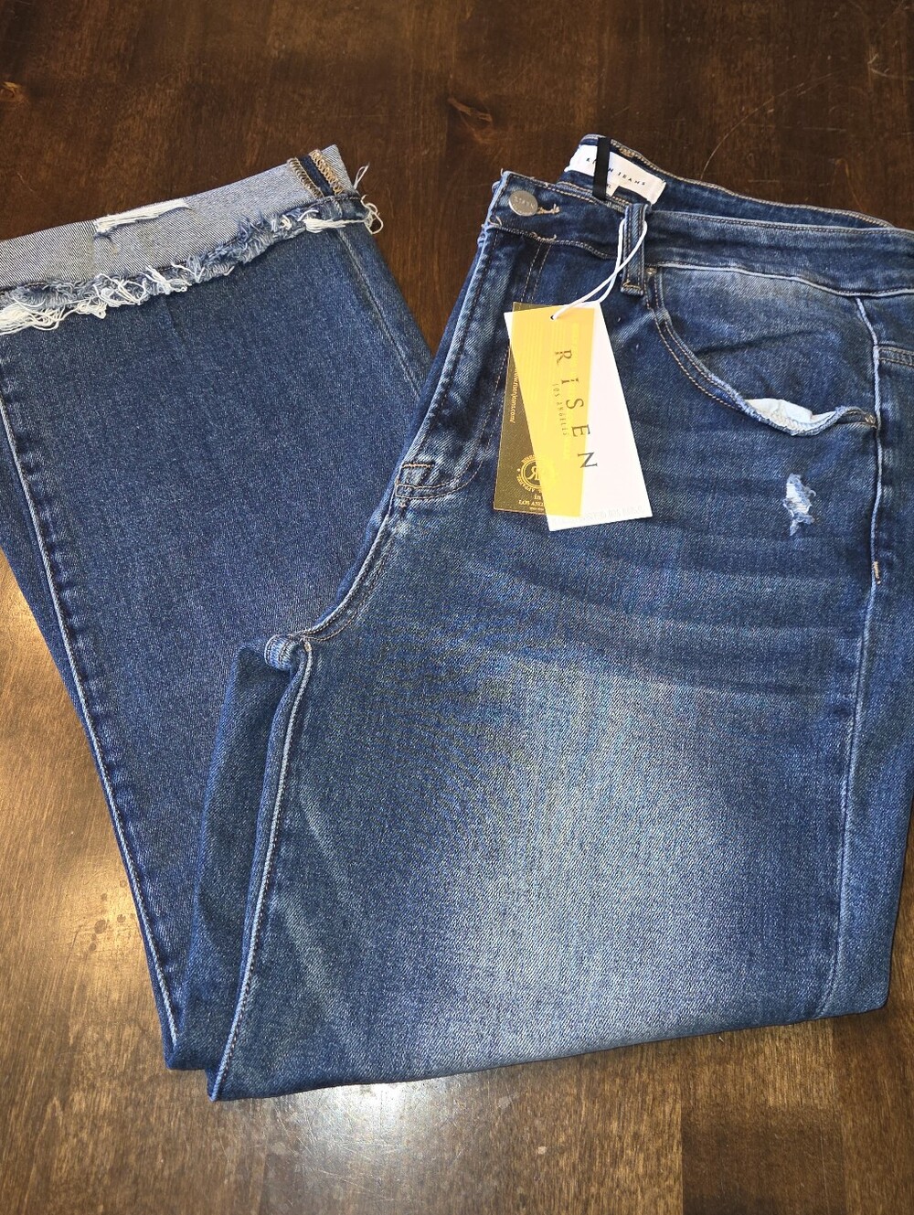 Risen High Rise Dark Wash Cuffed Jeans Cropped NWT 2XL RDP5301x 22 Plus Curvy
